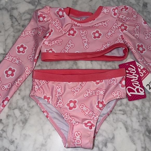 NWT Barbie Floral Pink Kids Rashguard Swim Set 3T - Picture 3 of 12